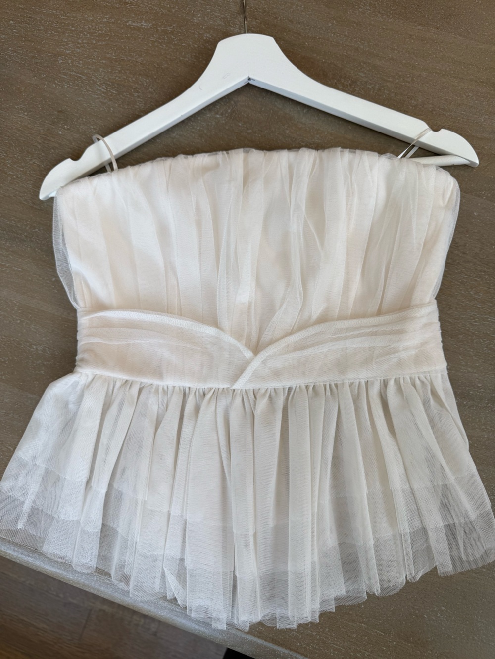 Express Ivory Pleated Tulle Strapless Babydoll Top